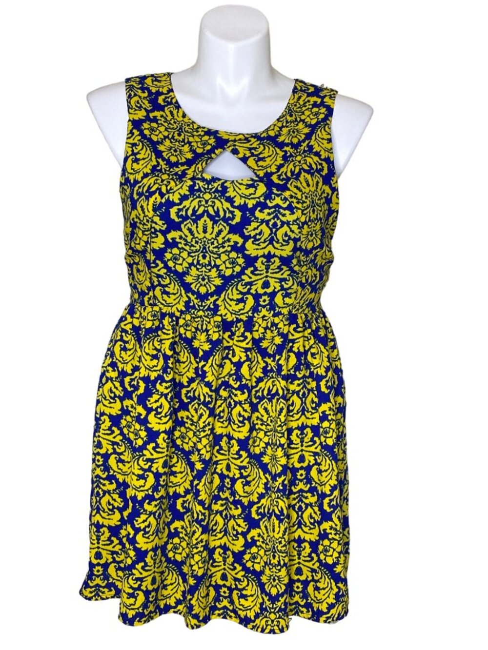 Moon Collection Los Angeles Women's Floral Print Mini Dress, Blue Yellow Size L